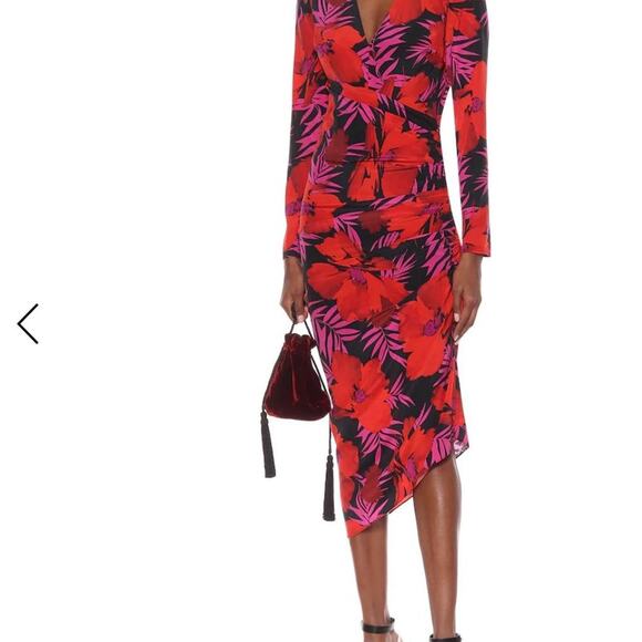 Veronica Beard Alvaro floral stretch-silk v neck midi dress in red size 6 - Picture 6 of 7